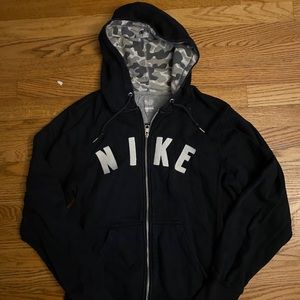 Black Nike hoodie with camo hood